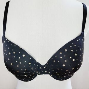 Victoria's Secret Bra Lined Demi Black & Gold Metallic Star Print 32DD